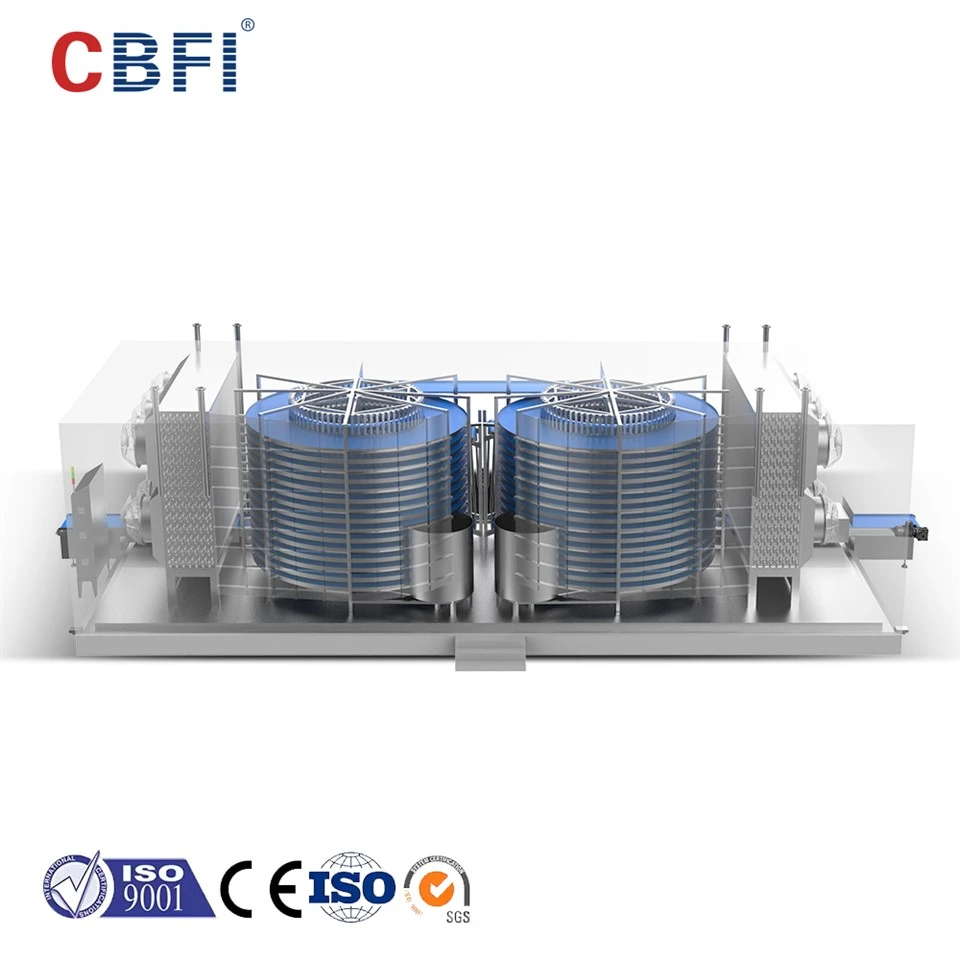 CBFI (Icesource) ceptas cūkgaļas karbonādes spirālveida saldēšanas mašīnas tehnoloģija